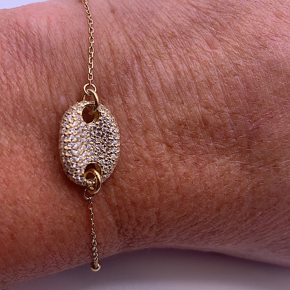 Gold Bracelet With Puffed Pave Crystal Charm